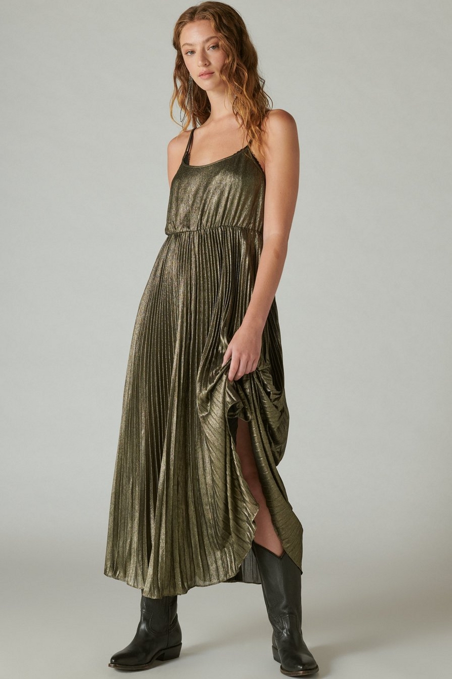 pleated party midi dress